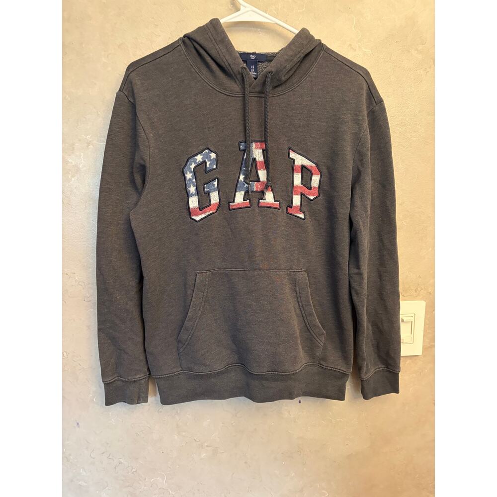 Vintage GAP American Flag Hoodie Gray Red White Patriotic Small - Picture 4 of 11